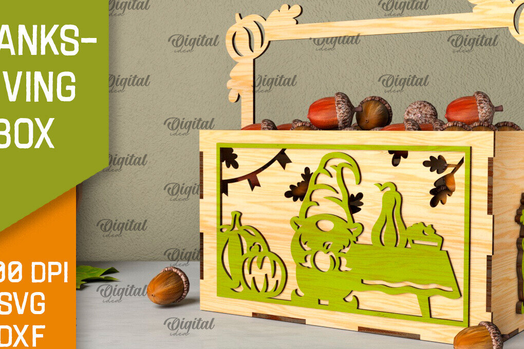 Σετ των 2 Intra απο ξύλο plywood 3mm-4mm πάχος –  κοπής με λέιζερ κουτί μπομπονιών για την ημέρα των ευχαριστιών Δίασταση  20x20 cm INTRAFABR-106454394