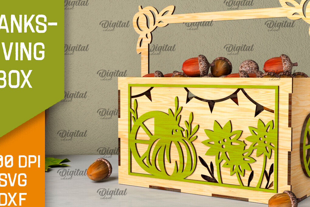 Σετ των 2 Intra απο ξύλο plywood 3mm-4mm πάχος –  κοπής με λέιζερ κουτί μπομπονιών για την ημέρα των ευχαριστιών Δίασταση  20x20 cm INTRAFABR-106454432