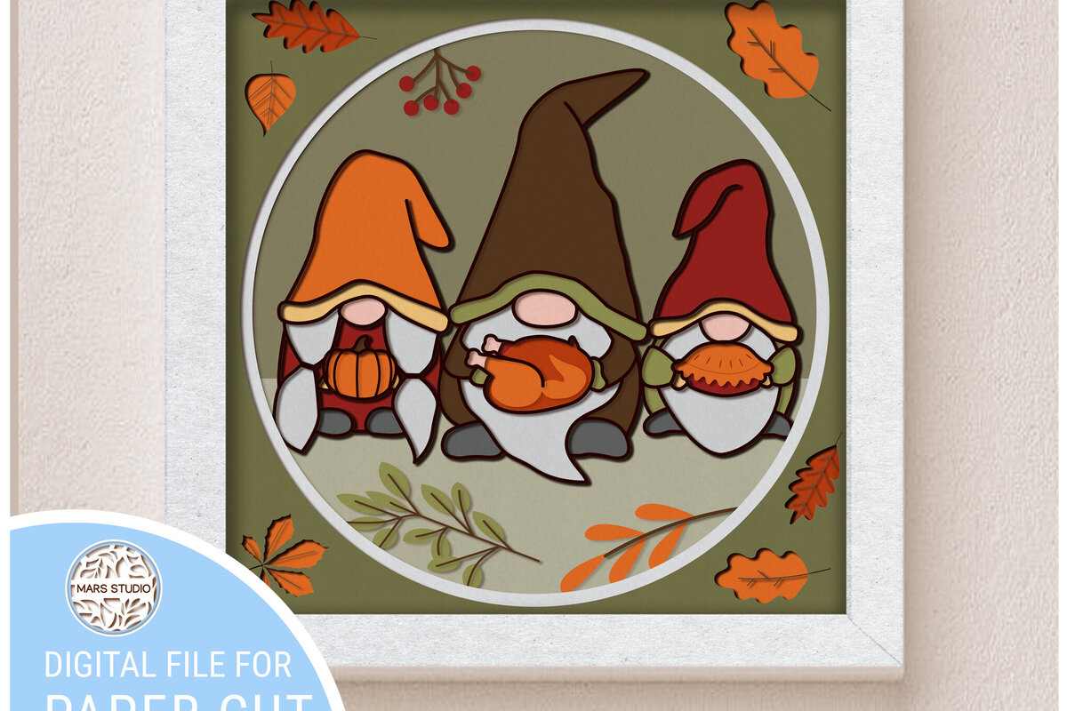 Σετ των 2 Intra απο ξύλο plywood 3mm-4mm πάχος – THANKSGIVING GNOMES Shadow Box, Δίασταση  20x20 cm INTRAFABR-81194794