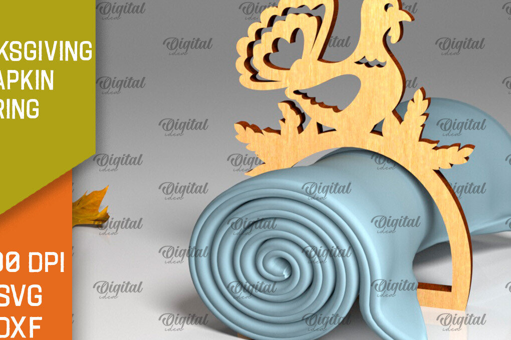 Σετ των 2 Intra απο ξύλο plywood 3mm-4mm πάχος – Δαχτυλίδι χαρτοπετσέτας των Ευχαριστιών LaserCut  Δίασταση  20x20 cm INTRAFABR-103786416