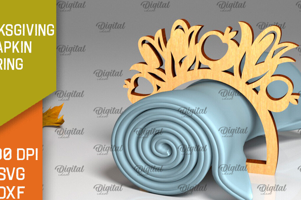 Σετ των 2 Intra απο ξύλο plywood 3mm-4mm πάχος – Δαχτυλίδι χαρτοπετσέτας των Ευχαριστιών LaserCut  Δίασταση  20x20 cm INTRAFABR-103786278