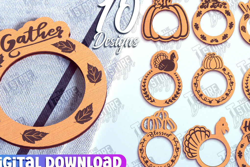 Σετ των 2 Intra απο ξύλο plywood 3mm-4mm πάχος – Πακέτο με δαχτυλίδια χαρτοπετσέτας για την Ημέρα των Ευχαριστιών | CNC Δίασταση  20x20 cm INTRAFABR-103792155