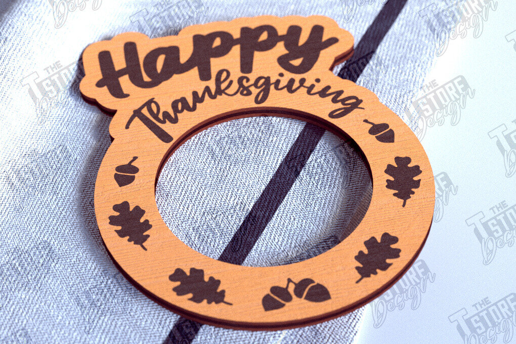 Σετ των 2 Intra απο ξύλο plywood 3mm-4mm πάχος – Δαχτυλίδια χαρτοπετσέτας ημέρας των ευχαριστιών | Αρχείο CNC Δίασταση  20x20 cm INTRAFABR-103791943