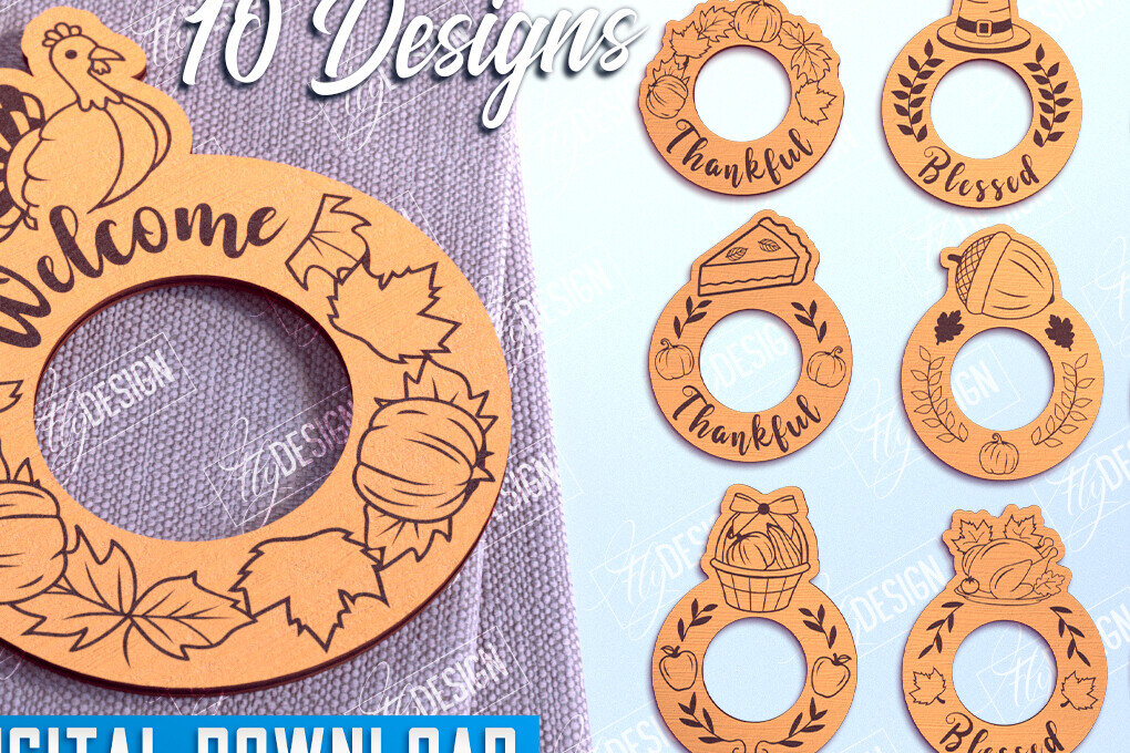 Σετ των 2 Intra απο ξύλο plywood 3mm-4mm πάχος – Δαχτυλίδια χαρτοπετσέτας Ευχαριστιών V.1 Bundle|CNC Δίασταση  20x20 cm INTRAFABR-103789670