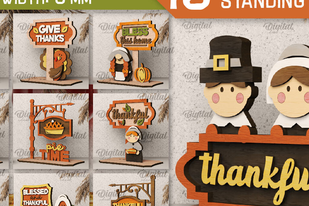 Σετ των 2 Intra απο ξύλο plywood 3mm-4mm πάχος – Πακέτο Laser Standing Decor για την Ημέρα των Ευχαριστιών Δίασταση  20x20 cm INTRAFABR-105940490