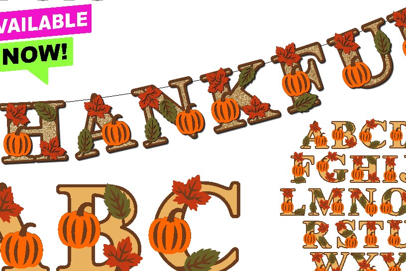 Σετ των 2 Intra απο ξύλο plywood 3mm-4mm πάχος – Thanksgiving Thankful Alphabet 3D Δίασταση  20x20 cm INTRAFABR-108559968