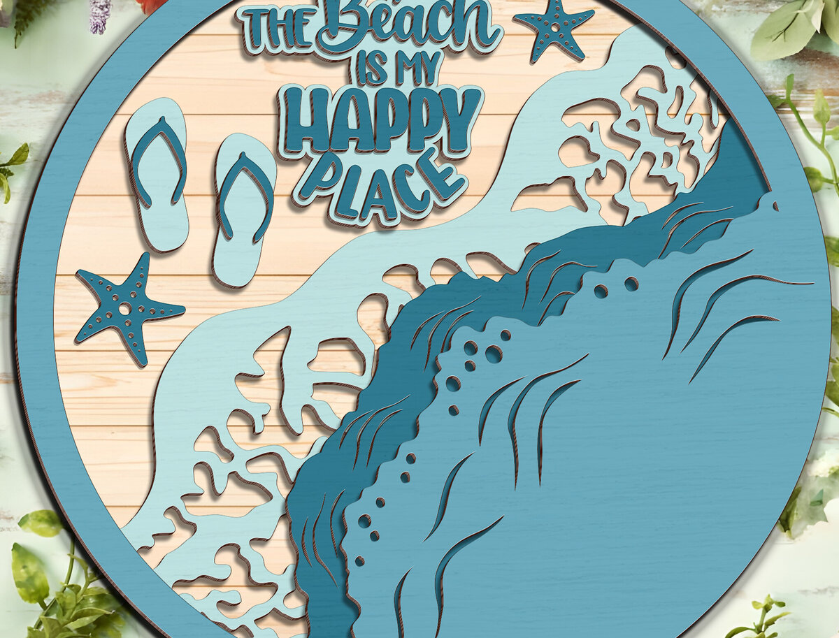 Σετ των 2 Intra απο ξύλο plywood 3mm-4mm πάχος – The Beach is My Happy Place - Break Jhon Δίασταση  20x20 cm INTRAFABR-95035418