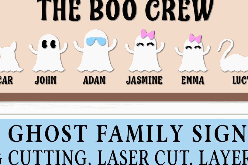 Intra απο ξύλο plywood 3mm-4mm πάχος – The Boo Crew Family Ghost Sign Δίασταση  40x30 cm INTRAFABR-106475713