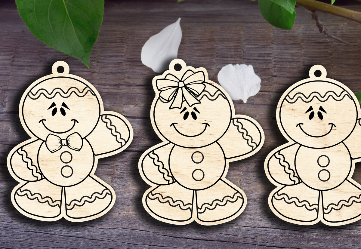 Σετ των 2 Intra απο ξύλο plywood 3mm-4mm πάχος – Τα χριστουγεννιάτικα στολίδια Gingers Δίασταση  20x20 cm INTRAFABR-29873628