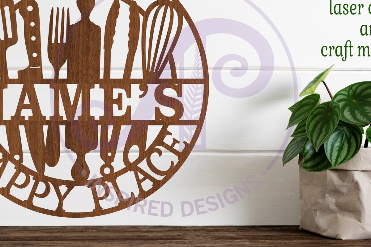 Σετ των 2 Intra απο ξύλο plywood 3mm-4mm πάχος – Αυτό είναι ταμπέλα Names Cooking Happy Place Δίασταση  20x20 cm INTRAFABR-84774789