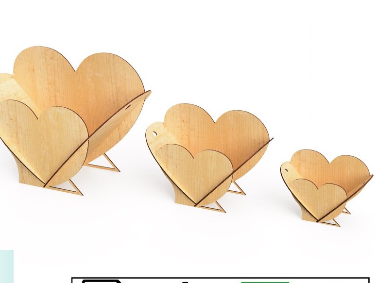 Σετ των 2 Intra απο ξύλο plywood 3mm-4mm πάχος – Πρότυπο κοπής με λέιζερ τρία μπολ καρδιάς Δίασταση  20x20 cm INTRAFABR-91582391