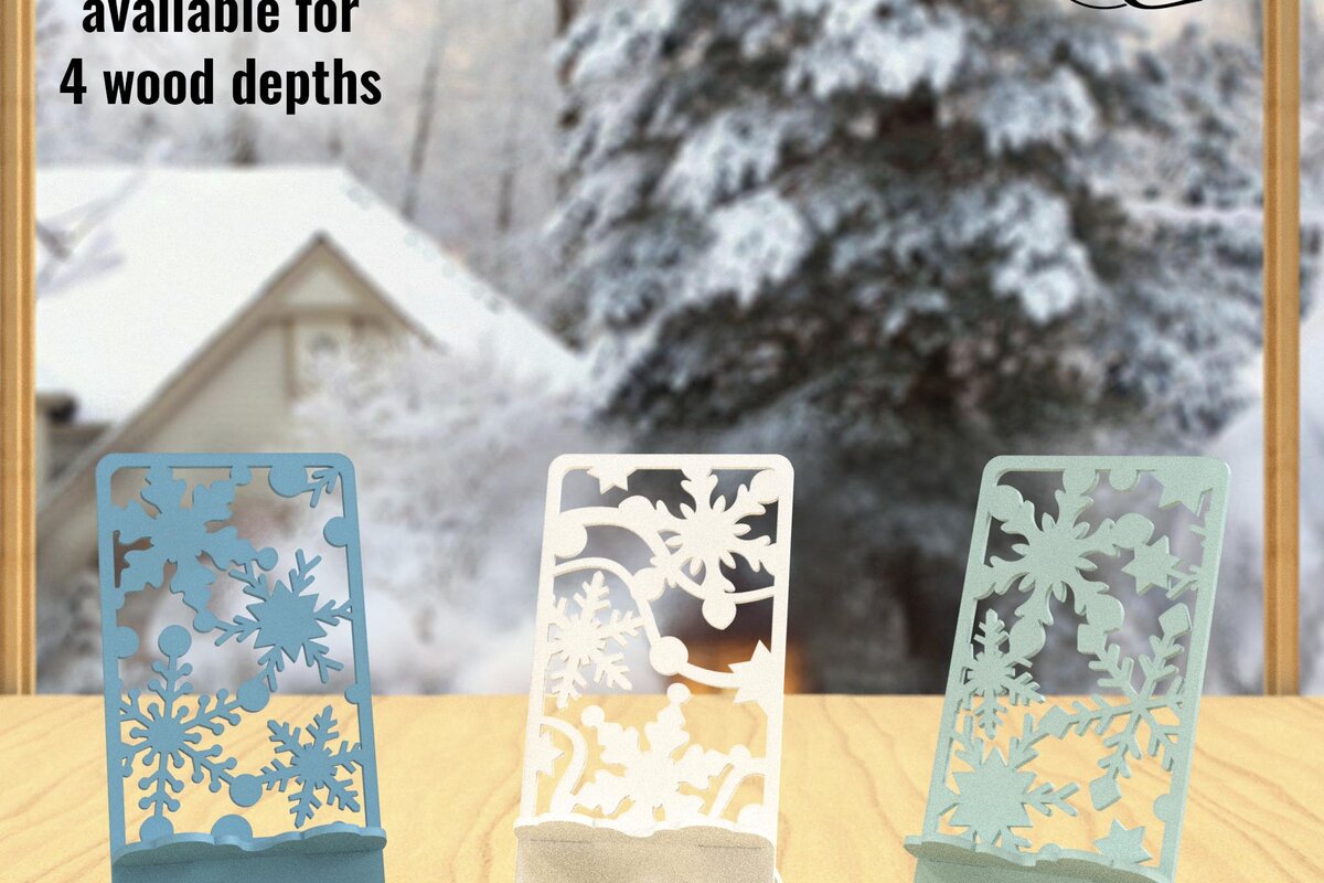 Σετ των 2 Intra απο ξύλο plywood 3mm-4mm πάχος – Τρεις βάσεις τηλεφώνου Snowflake Δίασταση  20x20 cm INTRAFABR-84167258