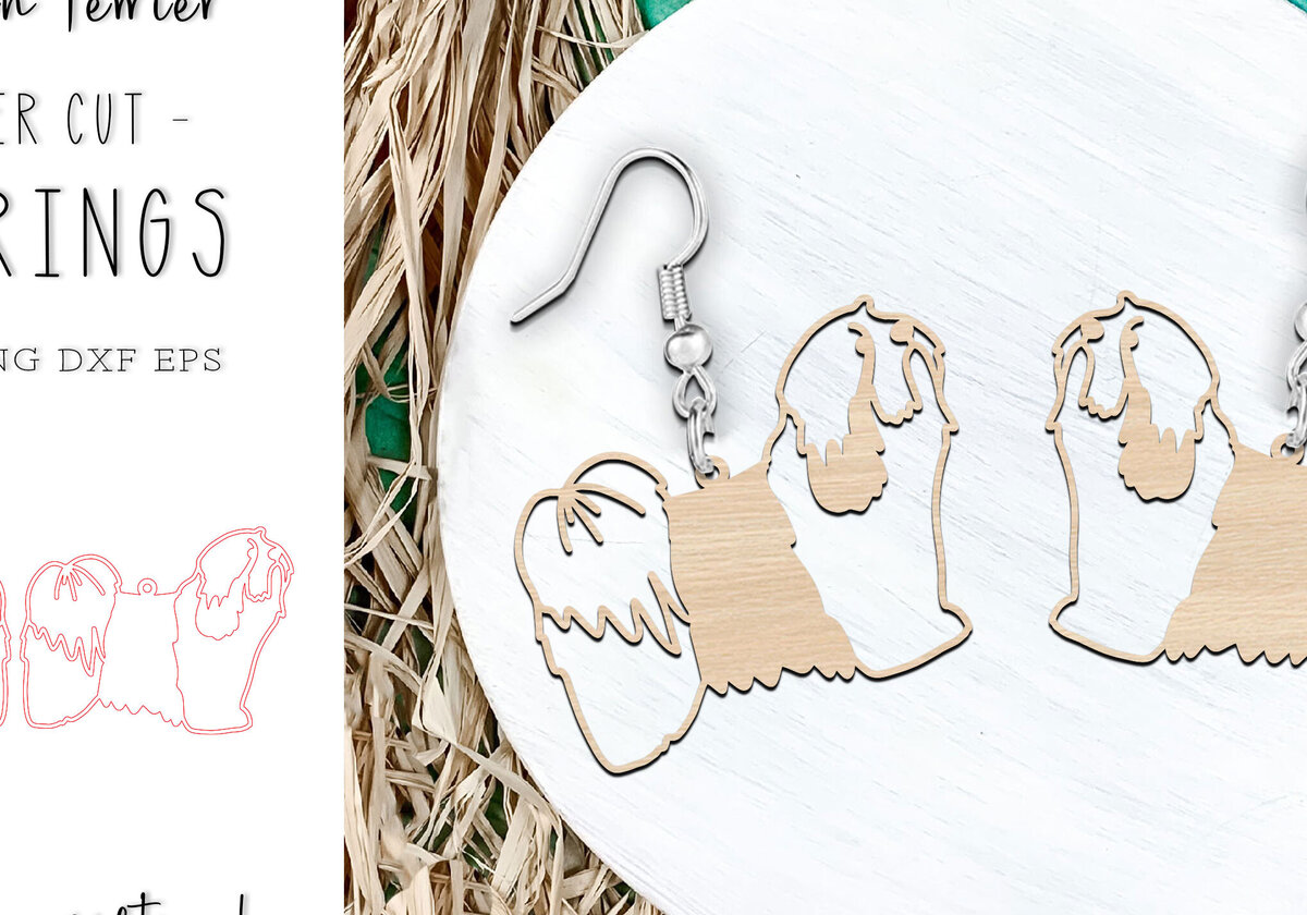 Σετ των 3 Intra απο ξύλο plywood 3mm-4mm πάχος – Θιβετιανά σκουλαρίκια σκυλιών τεριέ με λέιζερ Δίασταση  5x5 cm INTRAFABR-119133434