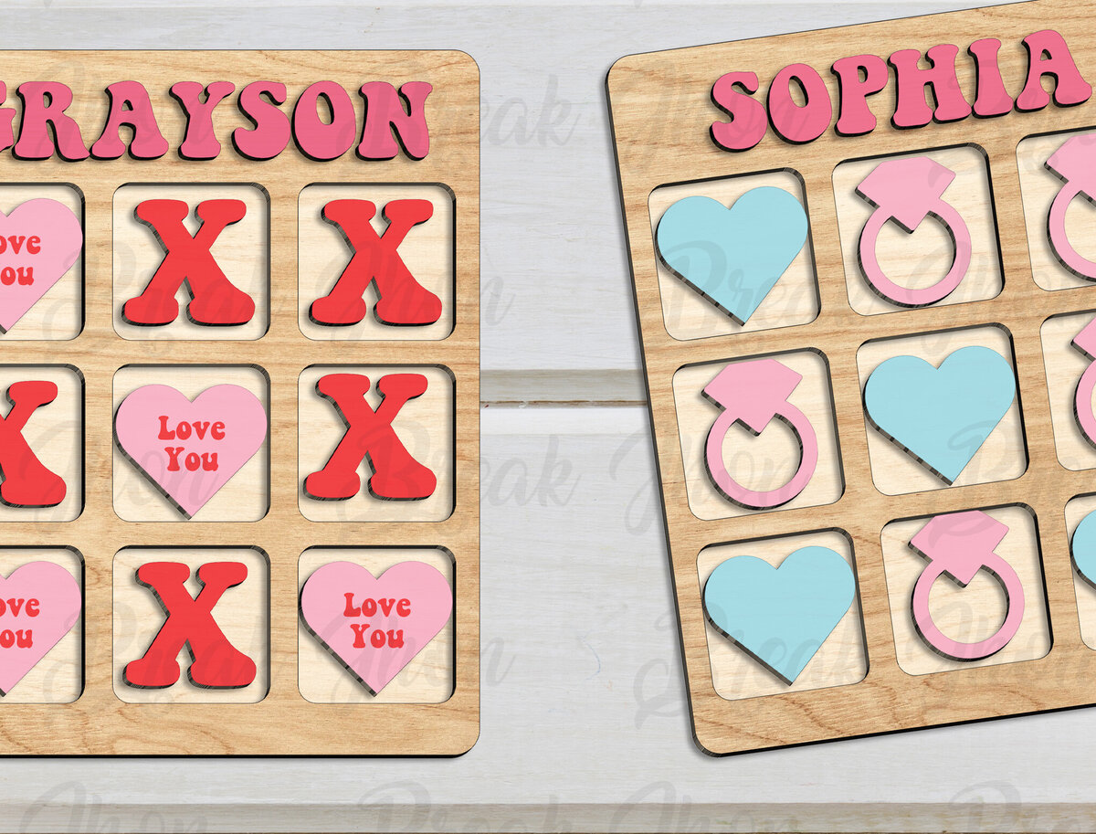 Σετ των 2 Intra απο ξύλο plywood 3mm-4mm πάχος – Tic Tac Toe Valentine Δίασταση  20x20 cm INTRAFABR-114049691