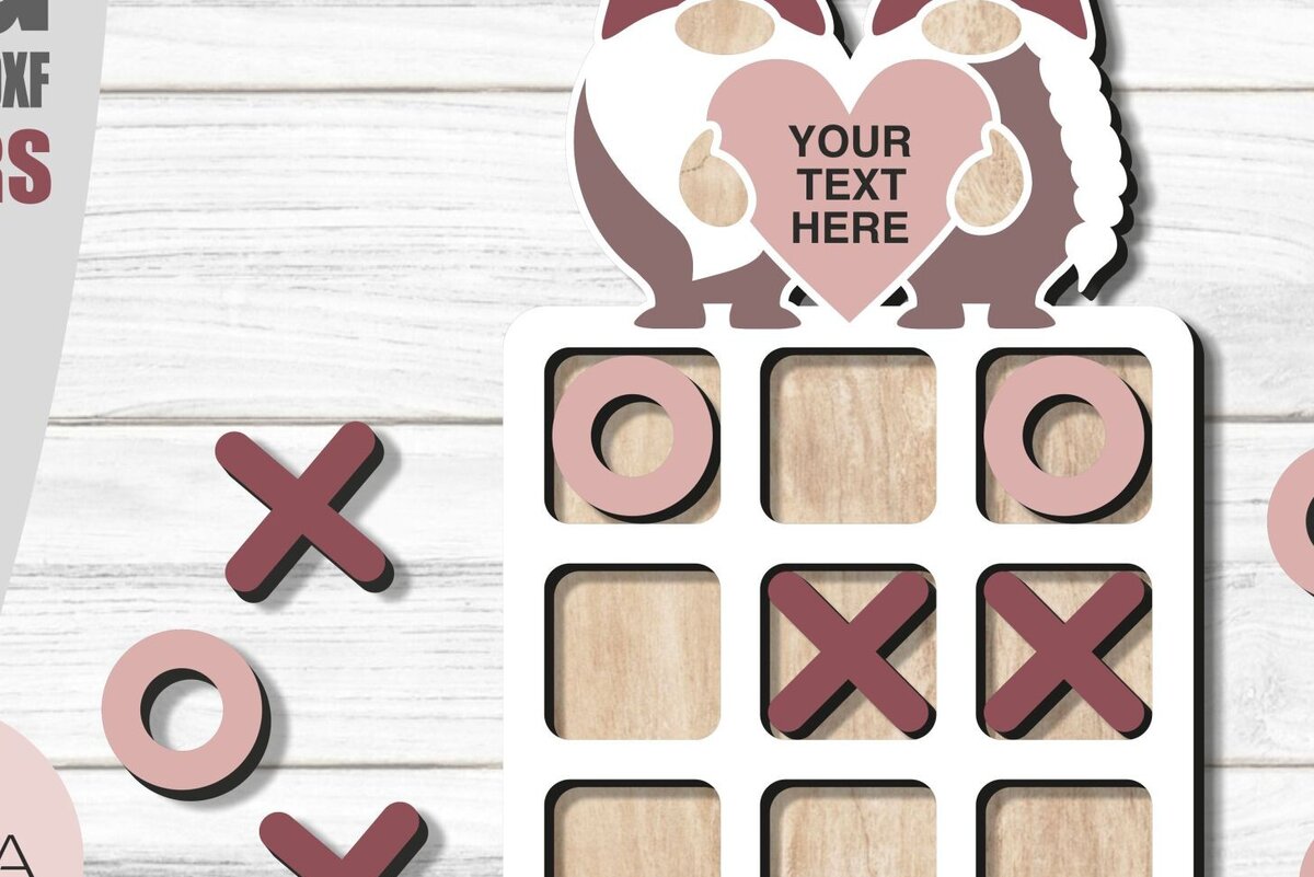 Σετ των 2 Intra απο ξύλο plywood 3mm-4mm πάχος – Tic Tac Toe Ημέρα του Αγίου Βαλεντίνου Δίασταση  20x20 cm INTRAFABR-86979657