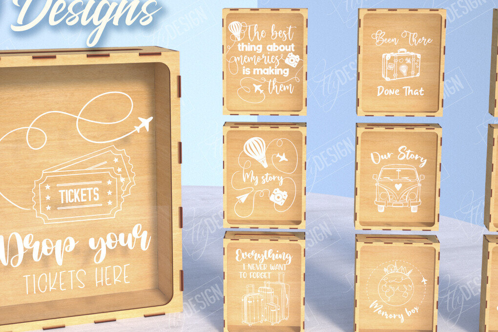 Σετ των 2 Intra απο ξύλο plywood 3mm-4mm πάχος – Ticket Stub Memory Box Πακέτο κοπής λέιζερ Δίασταση  20x20 cm INTRAFABR-104004228