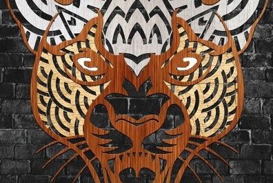 Σετ των 2 Intra απο ξύλο plywood 3mm-4mm πάχος – Χειροτεχνία προσώπου Tiger Δίασταση  20x20 cm INTRAFABR-32869226