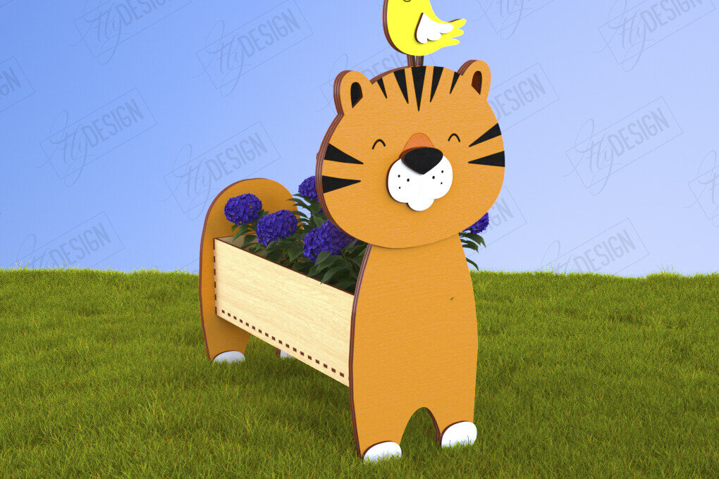 Σετ των 2 Intra απο ξύλο plywood 3mm-4mm πάχος – Tiger Flower Stand | Κήπος Δίασταση  20x20 cm INTRAFABR-120427628