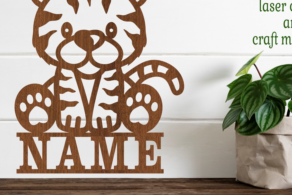 Σετ των 2 Intra απο ξύλο plywood 3mm-4mm πάχος – Πρότυπο κοπής λέιζερ Name Tiger Δίασταση  20x20 cm INTRAFABR-77504744