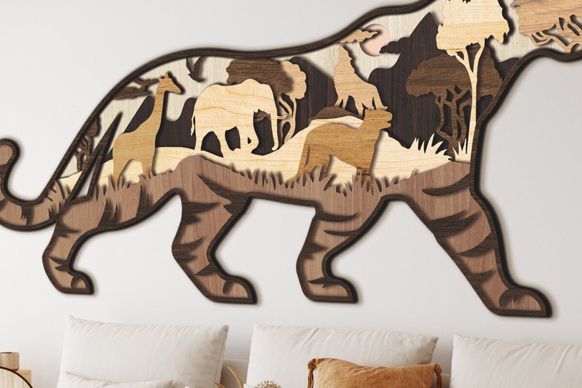 Intra απο ξύλο plywood 3mm-4mm πάχος – Διακόσμηση σπιτιού Tiger Wall Art Cut Δίασταση  40x30 cm INTRAFABR-34716302