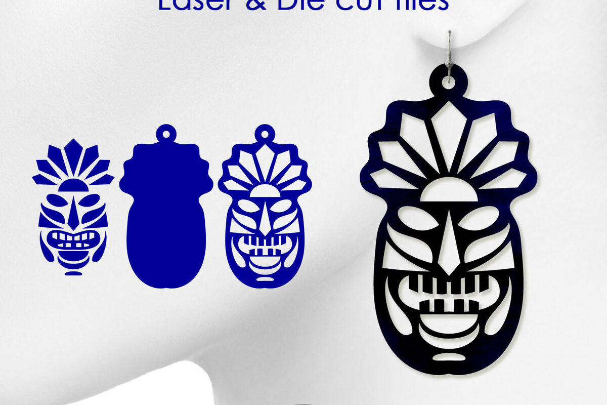 Σετ των 3 Intra απο ξύλο plywood 3mm-4mm πάχος – Σκουλαρίκια Tiki, Αρχεία Δίασταση  5x5 cm INTRAFABR-13569979