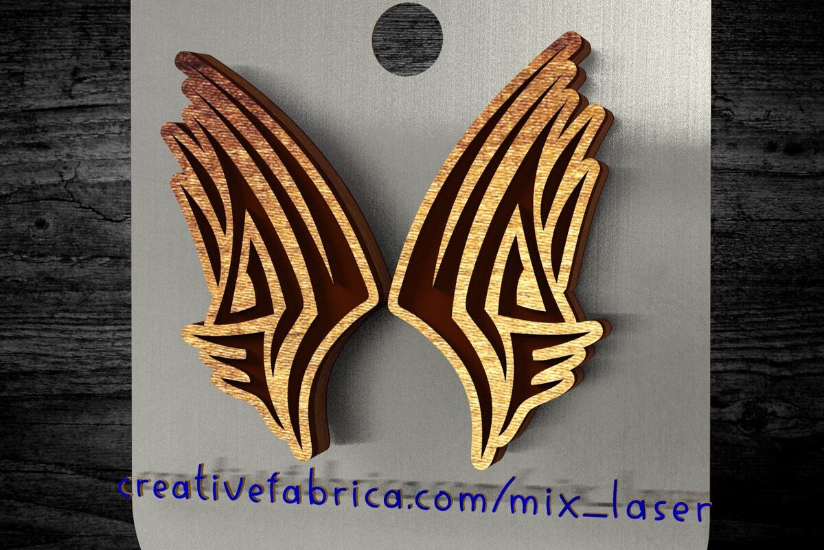 Σετ των 3 Intra απο ξύλο plywood 3mm-4mm πάχος – Μικροσκοπικά Tribal Wing Earrings Δίασταση  5x5 cm INTRAFABR-122115780