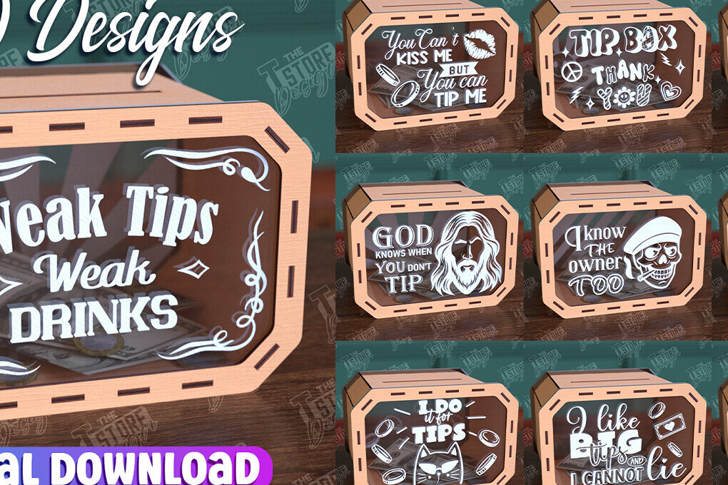 Σετ των 2 Intra απο ξύλο plywood 3mm-4mm πάχος – Tip Box Δέσμη σχεδίασης κοπής με λέιζερ|Κουτί νομισμάτων Δίασταση  20x20 cm INTRAFABR-98591694