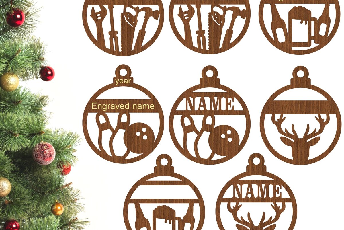 Σετ των 2 Intra απο ξύλο plywood 3mm-4mm πάχος – Χριστούγεννα εργαλείο, μπύρα, μπόουλινγκ και ελάφι Δίασταση  20x20 cm INTRAFABR-77142199