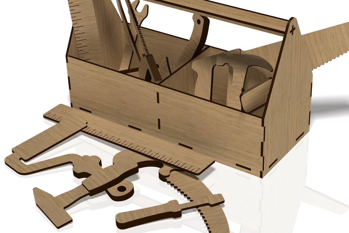 Σετ των 2 Intra απο ξύλο plywood 3mm-4mm πάχος – Tool Box, Tools, Toy, File Δίασταση  20x20 cm INTRAFABR-42042788