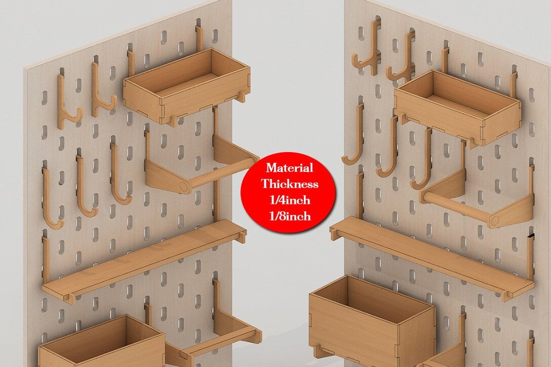 Σετ των 2 Intra απο ξύλο plywood 3mm-4mm πάχος – Αποθήκευση εργαλείων με ράφι &amp; μανταλάκι Δίασταση  20x20 cm INTRAFABR-41518460