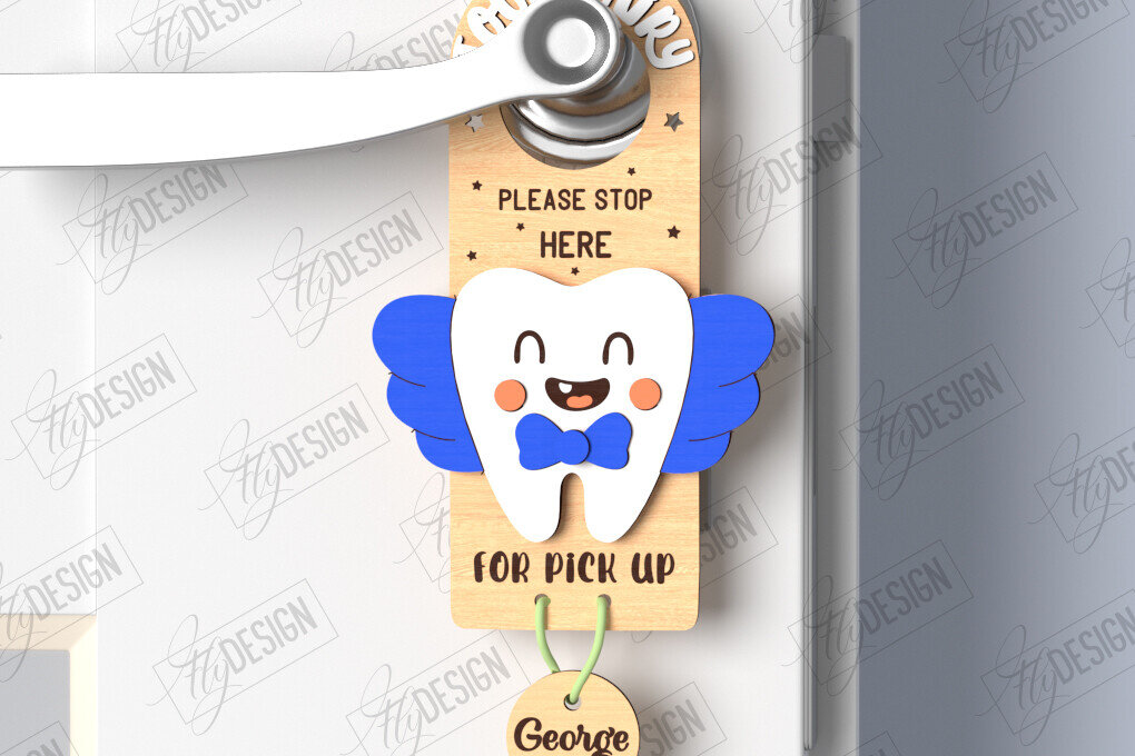 Σετ των 2 Intra απο ξύλο plywood 3mm-4mm πάχος – Tooth Fairy Door Hanger| CNC Δίασταση  20x20 cm INTRAFABR-122534952