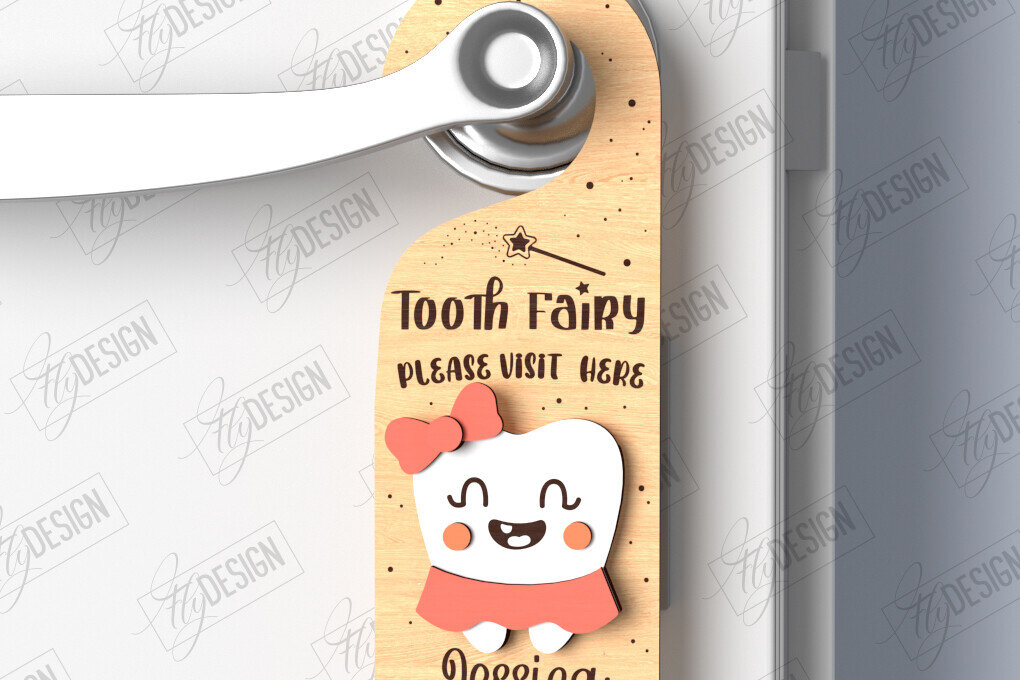 Σετ των 2 Intra απο ξύλο plywood 3mm-4mm πάχος – Tooth Fairy Door Hanger| CNC Δίασταση  20x20 cm INTRAFABR-122888184