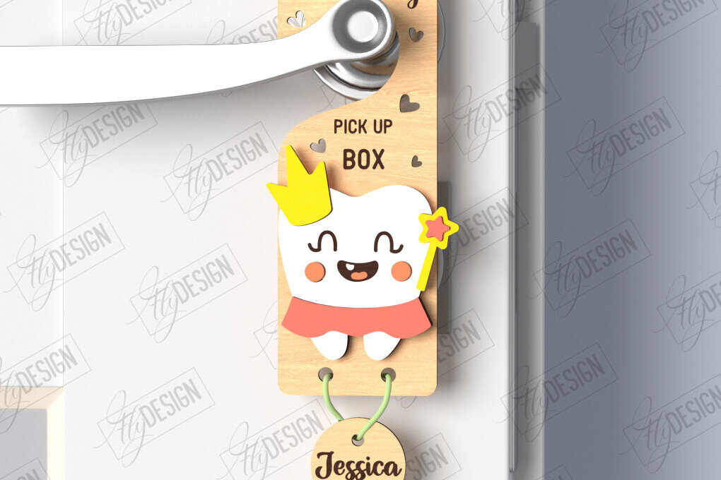 Σετ των 2 Intra απο ξύλο plywood 3mm-4mm πάχος – Tooth Fairy Door Hanger| CNC Δίασταση  20x20 cm INTRAFABR-122888287