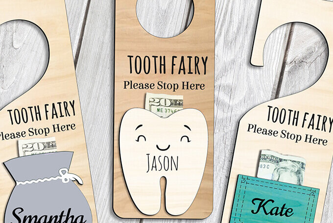 Σετ των 2 Intra απο ξύλο plywood 3mm-4mm πάχος – Tooth Fairy Door Hanger Θήκη χρημάτων Δίασταση  20x20 cm INTRAFABR-103574715