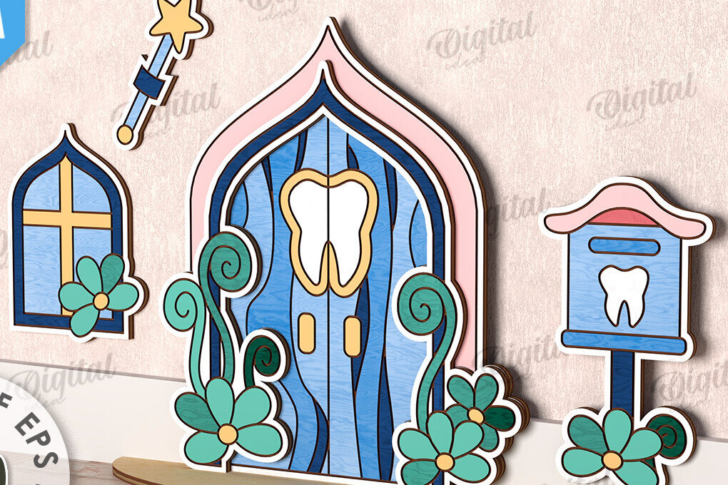 Σετ των 2 Intra απο ξύλο plywood 3mm-4mm πάχος – Tooth Fairy Door Παιδικό δωμάτιο Δίασταση  20x20 cm INTRAFABR-115216338