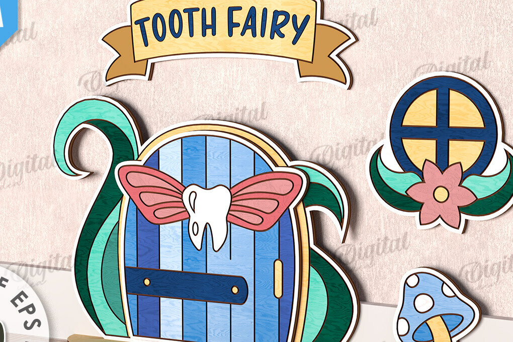 Σετ των 2 Intra απο ξύλο plywood 3mm-4mm πάχος – Tooth Fairy Door Παιδικό δωμάτιο Δίασταση  20x20 cm INTRAFABR-115216172