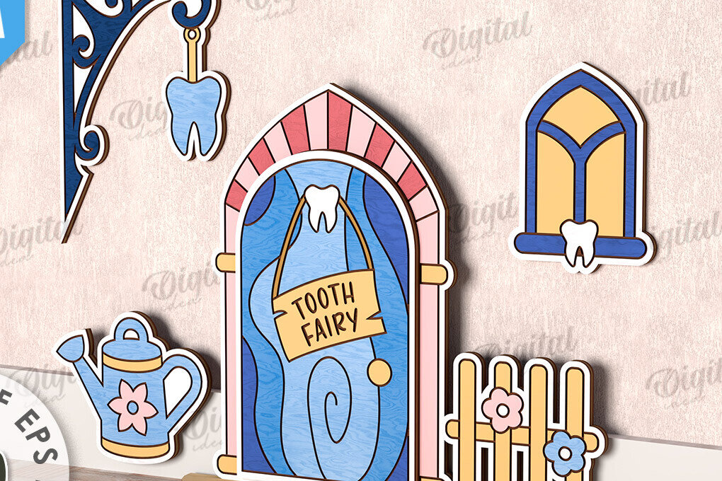 Σετ των 2 Intra απο ξύλο plywood 3mm-4mm πάχος – Tooth Fairy Door Παιδικό δωμάτιο Δίασταση  20x20 cm INTRAFABR-115216216