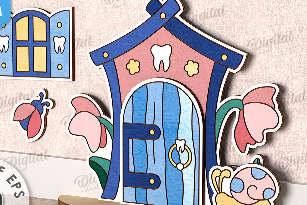 Σετ των 2 Intra απο ξύλο plywood 3mm-4mm πάχος – Tooth Fairy Door Παιδικό δωμάτιο Δίασταση  20x20 cm INTRAFABR-115216261