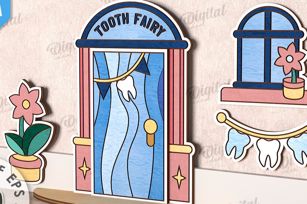 Σετ των 2 Intra απο ξύλο plywood 3mm-4mm πάχος – Tooth Fairy Door Παιδικό δωμάτιο Δίασταση  20x20 cm INTRAFABR-115216288