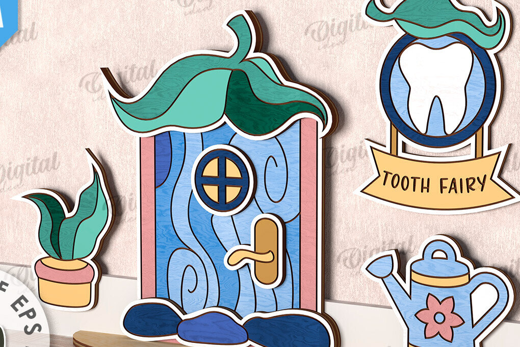 Σετ των 2 Intra απο ξύλο plywood 3mm-4mm πάχος – Tooth Fairy Door Παιδικό δωμάτιο Δίασταση  20x20 cm INTRAFABR-115216307