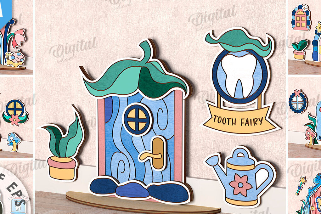 Σετ των 2 Intra απο ξύλο plywood 3mm-4mm πάχος – Δέσμη κοπής με λέιζερ Tooth Fairy Doors Δίασταση  20x20 cm INTRAFABR-115218518