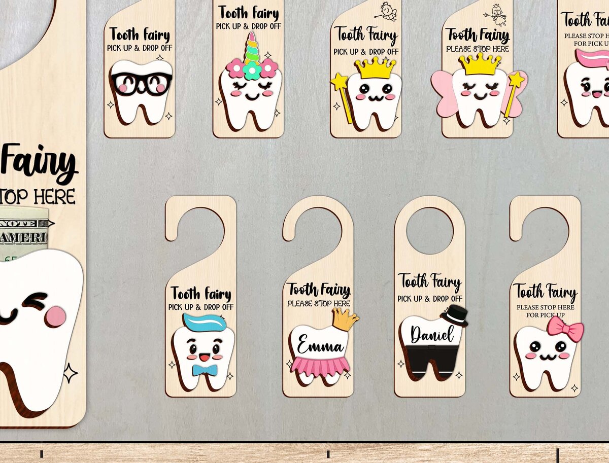 Σετ των 2 Intra απο ξύλο plywood 3mm-4mm πάχος – Tooth Fairy Hanger File Laser Δίασταση  20x20 cm INTRAFABR-97571400