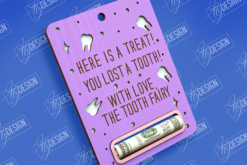 Σετ των 2 Intra απο ξύλο plywood 3mm-4mm πάχος – Tooth Fairy Money Card | Childs Design Δίασταση  40x30 cm INTRAFABR-97086043