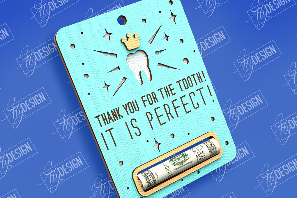 Σετ των 2 Intra απο ξύλο plywood 3mm-4mm πάχος – Tooth Fairy Money Card | Childs Design Δίασταση  40x30 cm INTRAFABR-97086054