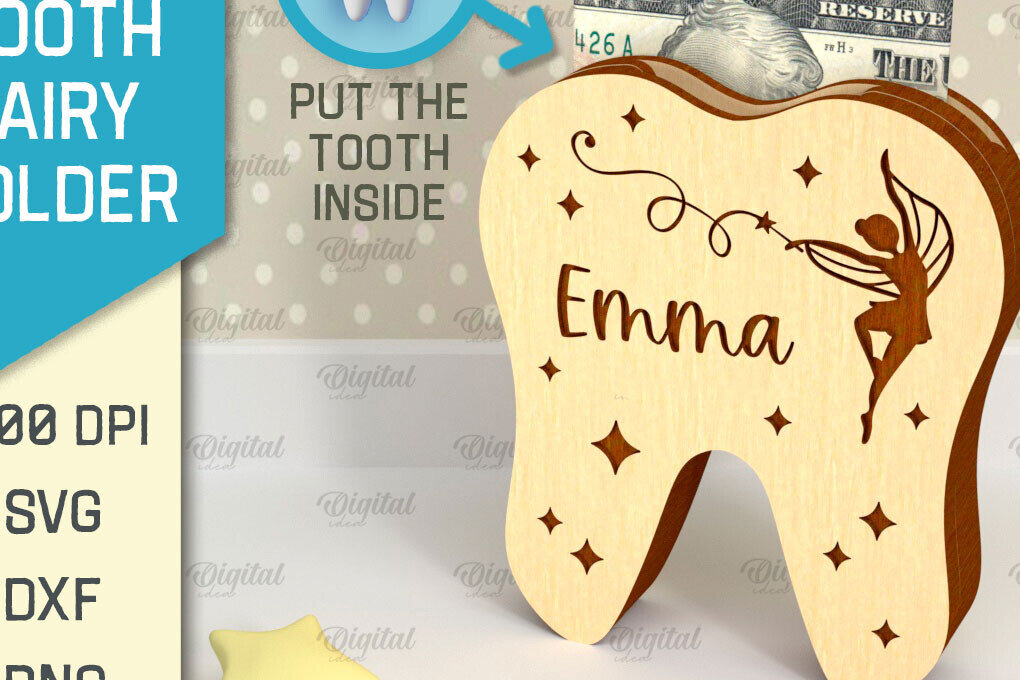 Σετ των 2 Intra απο ξύλο plywood 3mm-4mm πάχος – Tooth Fairy Money Holder Cut Laser Δίασταση  20x20 cm INTRAFABR-95102886