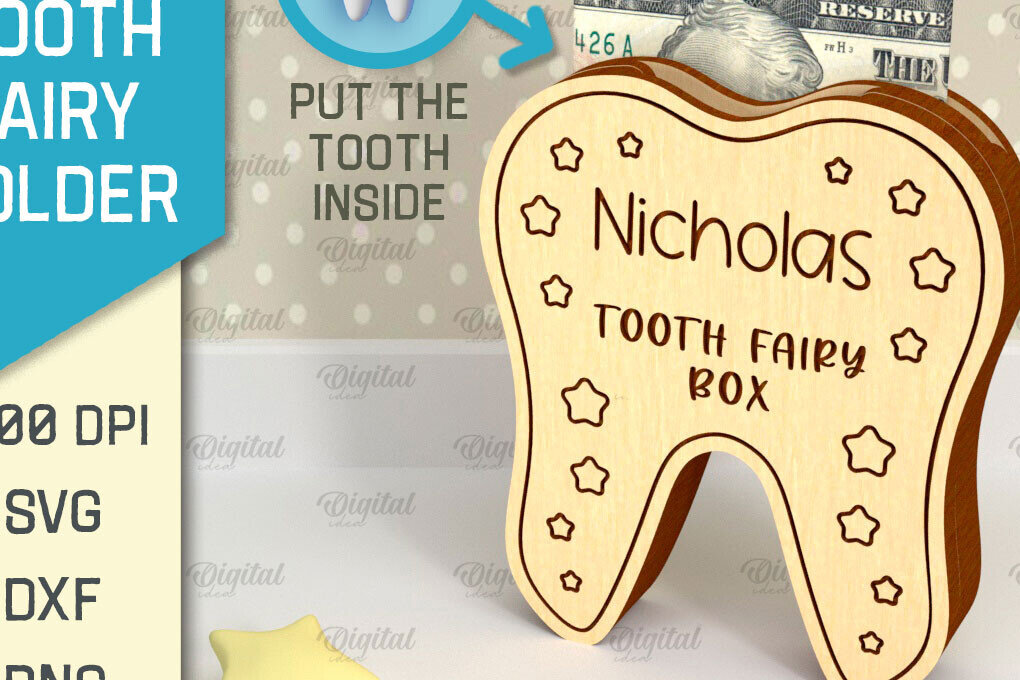 Σετ των 2 Intra απο ξύλο plywood 3mm-4mm πάχος – Tooth Fairy Money Holder Cut Laser Δίασταση  20x20 cm INTRAFABR-95102398