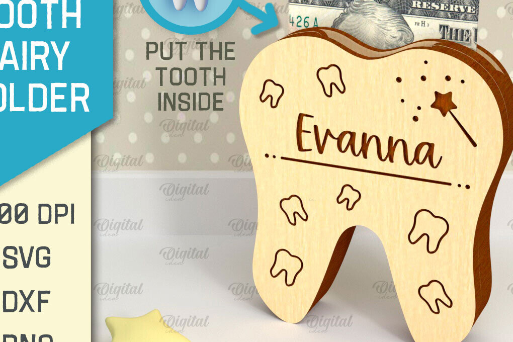 Σετ των 2 Intra απο ξύλο plywood 3mm-4mm πάχος – Tooth Fairy Money Holder Cut Laser Δίασταση  20x20 cm INTRAFABR-95102425