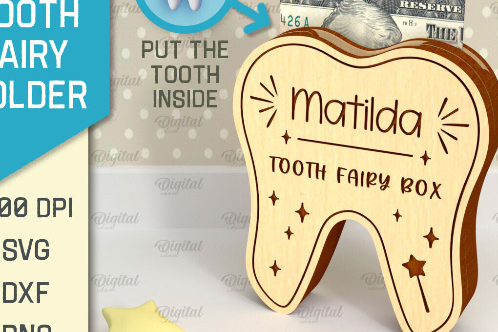 Σετ των 2 Intra απο ξύλο plywood 3mm-4mm πάχος – Tooth Fairy Money Holder Cut Laser Δίασταση  20x20 cm INTRAFABR-95102721