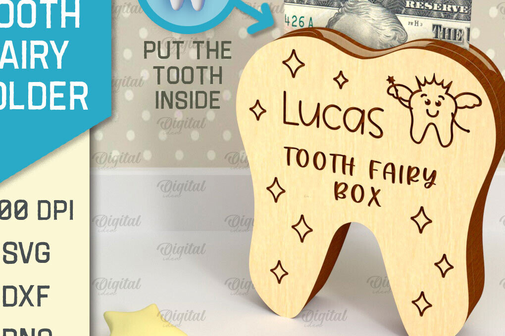 Σετ των 2 Intra απο ξύλο plywood 3mm-4mm πάχος – Tooth Fairy Money Holder Cut Laser Δίασταση  20x20 cm INTRAFABR-95102765