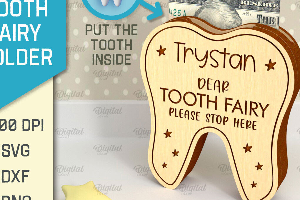 Σετ των 2 Intra απο ξύλο plywood 3mm-4mm πάχος – Tooth Fairy Money Holder Cut Laser Δίασταση  20x20 cm INTRAFABR-95102786